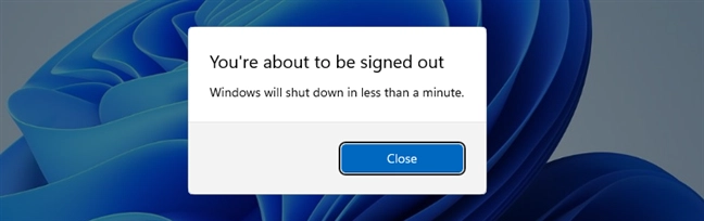 Windows 11 shut down notification
