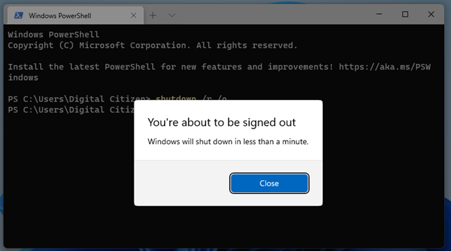 Windows 11 informs you that it will shut down