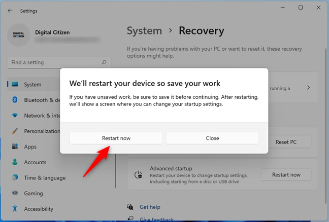 Save your work and restart your Windows 11 PC