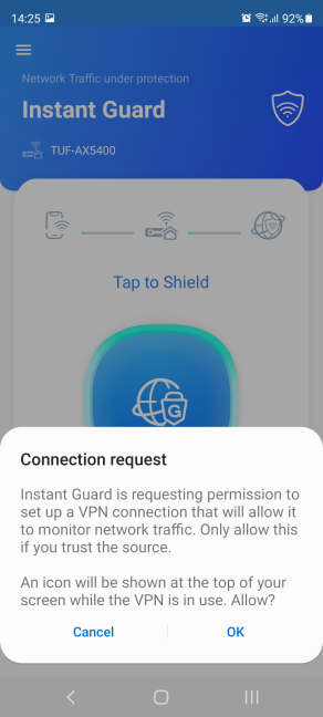 Approve the VPN connection request