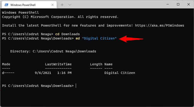 Create a new folder in Windows from the command-line