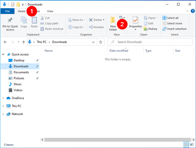 Select New folder in Windows 10's File Explorer