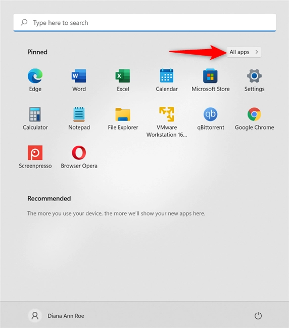 Access All apps in the Start Menu