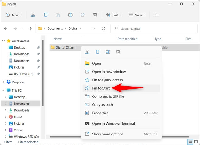 Add a folder to Start Menu in Windows 11