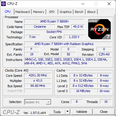 ASUS ROG Strix G17 G713QC: Processor details