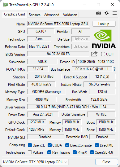 ASUS ROG Strix G17 G713QC: Geforce RTX 3050