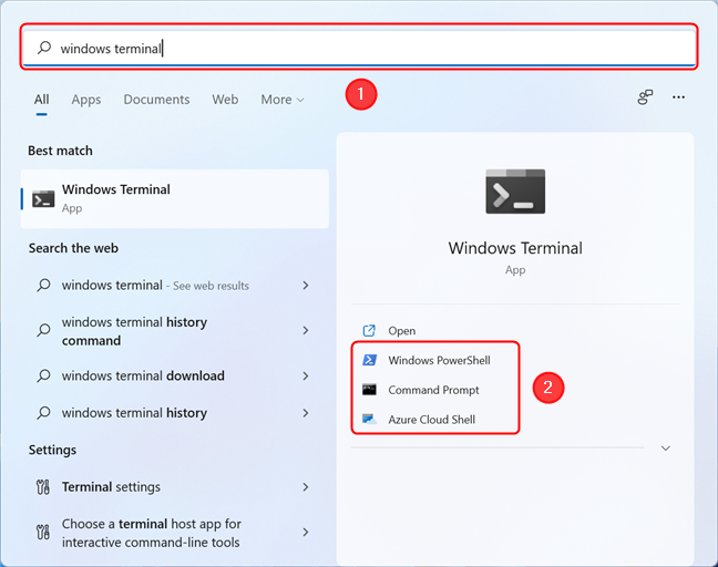 Use the Search feature to start Terminal with the shell of your choice