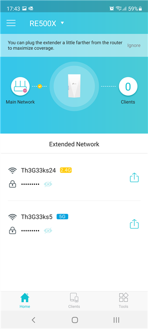 Manage the TP-Link range extender from the Tether app