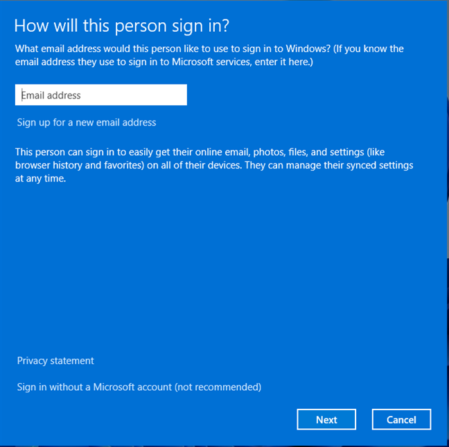 Введите адрес электронной почты учетной записи Microsoft, которую вы хотите добавить