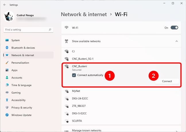 Selecting the Wi-Fi network you want to connect to