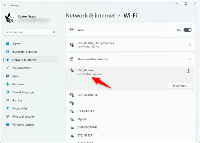 Windows 11 is now connected to Wi-Fi