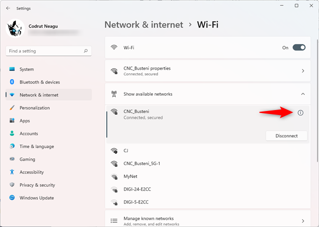 Opening the Wi-Fi Properties from the Settings app