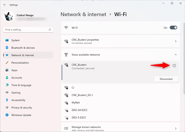 Opening the Wi-Fi Properties from the Settings app