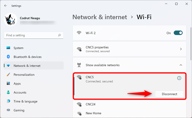 Disconnect Wi-Fi from the Settings app