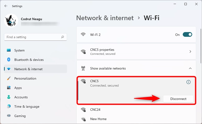 Disconnect Wi-Fi from the Settings app