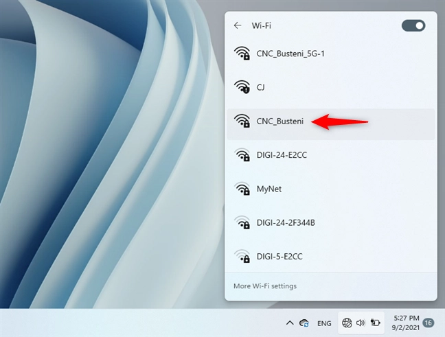 Selecting the Wi-Fi network to connect to