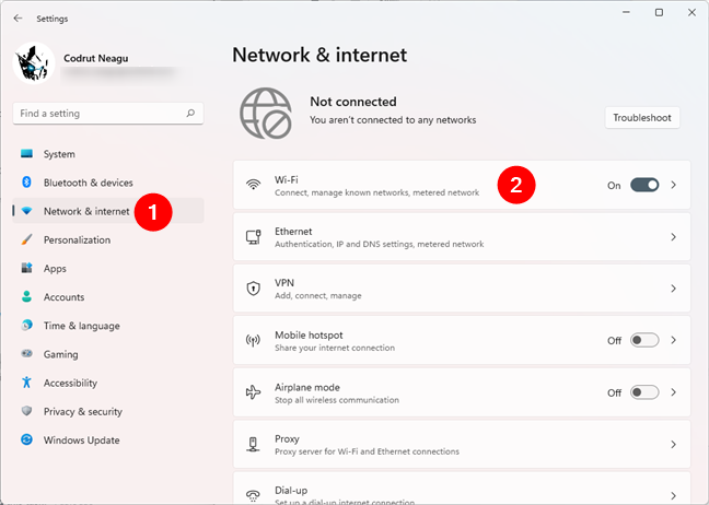 The Wi-Fi section from Windows 11's Settings app