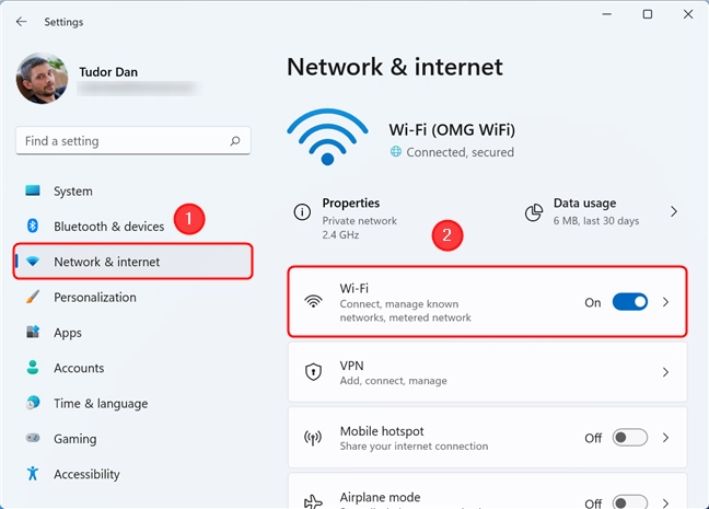 Click on Wi-Fi in the Network & internet section