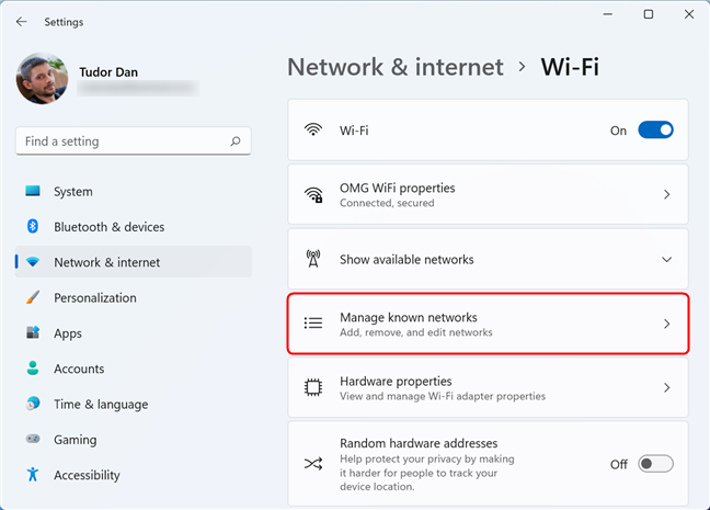 Select Manage known networks to see the list of saved networks