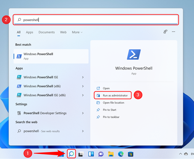 Run PowerShell as administrator in Windows 11