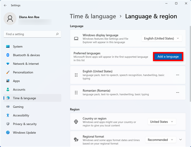 Adding a language to Windows 11