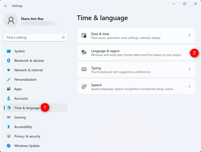 Access Language & region from the Time & language tab
