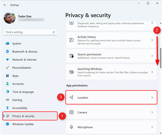 Select Privacy & security in the Settings menu, then click on Location