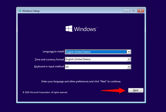 In the Windows 11 Setup, press Next