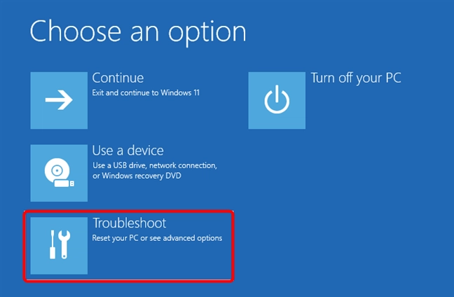 To get to Windows 11 Safe Mode, select Troubleshoot