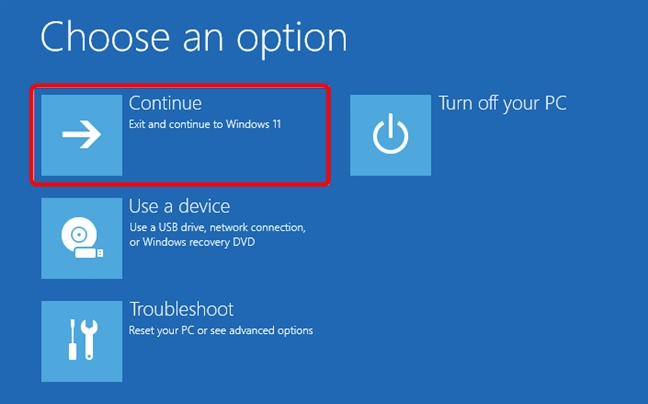 Choose Continue to start Windows 10 in Safe Mode