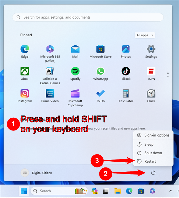How to start Windows 11 in Safe Mode from the Start Menu