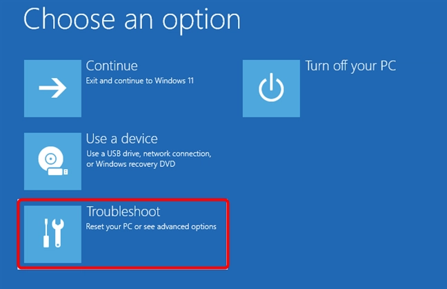Click or tap on Troubleshoot to get to the Safe Mode settings