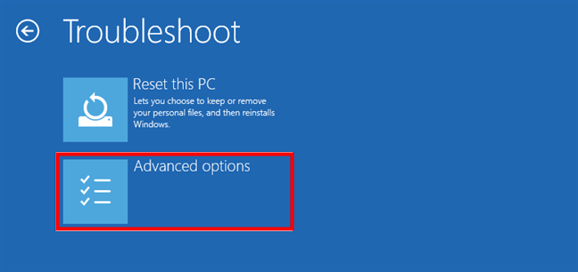 Accessing the advanced troubleshooting options