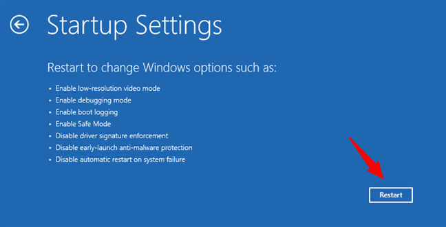 Startup Settings: Choose Restart for Windows 11 Safe Mode options