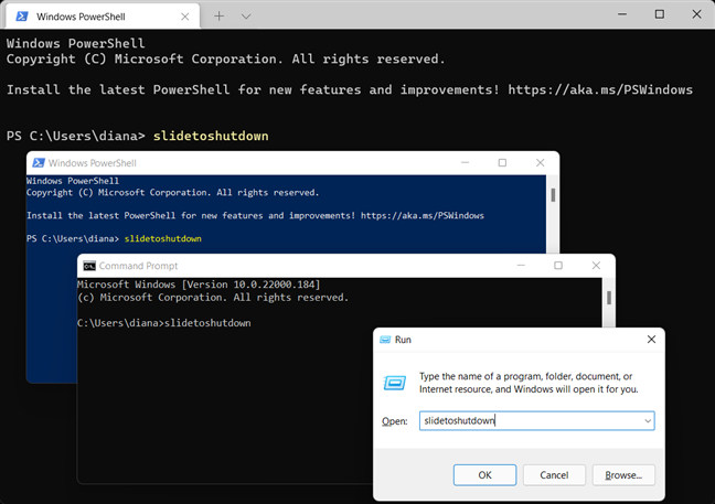 Another Windows shutdown command is slidetoshutdown