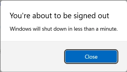 Windows 11 displays a warning before shutting down