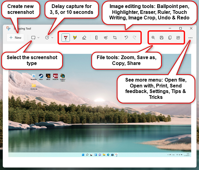 The image editing interface of Snipping Tool