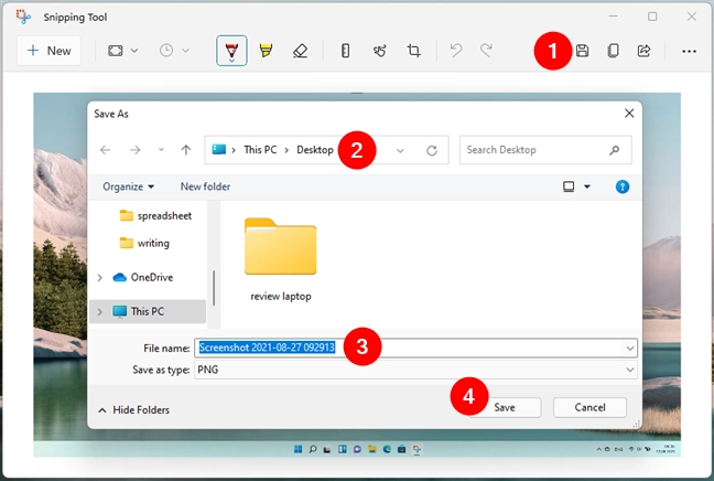 Saving a screenshot from the Snipping Tool