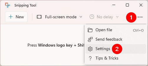 Opening Snipping Tool's Settings