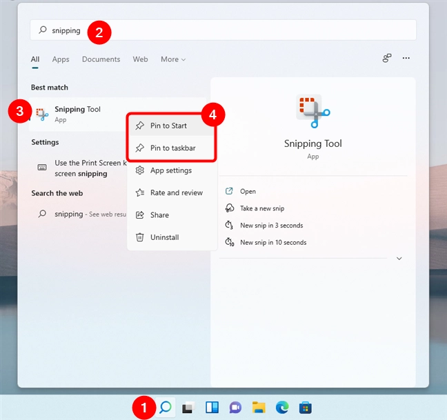 Pin Snipping Tool to the Start Menu or taskbar in Windows 11