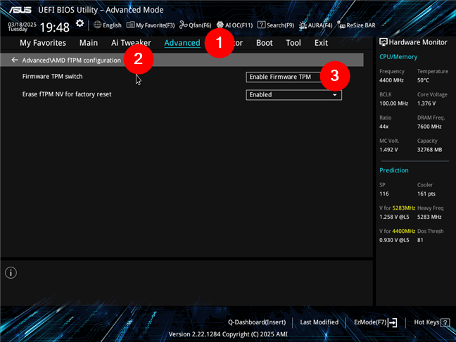 Enabling AMD Firmware TPM on an ASUS motherboard