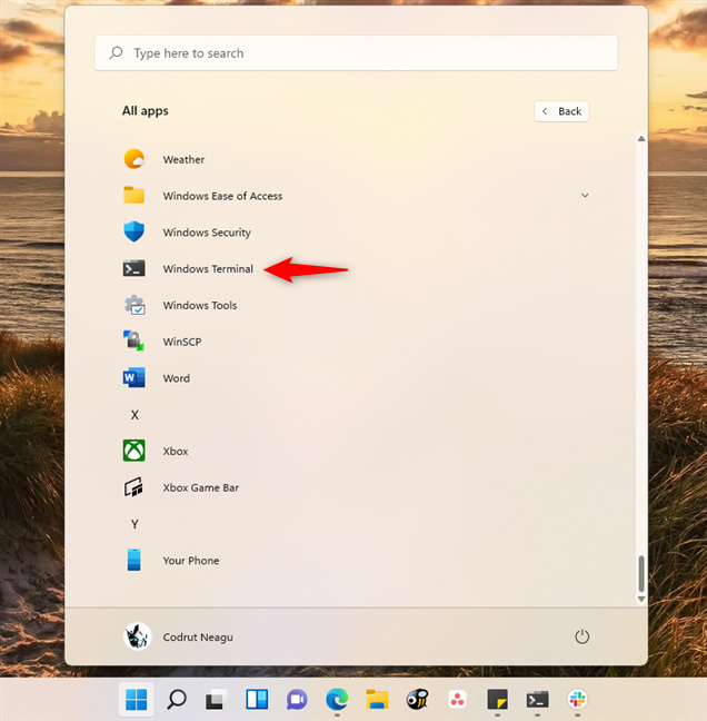 The Windows Terminal shortcut from Windows 11's Start Menu