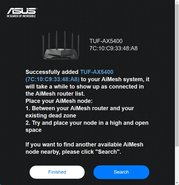 The selected router is now added to the AiMesh network