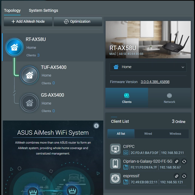 The topology of your ASUS AiMesh network