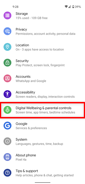 Tap on Digital Wellbeing & parental controls