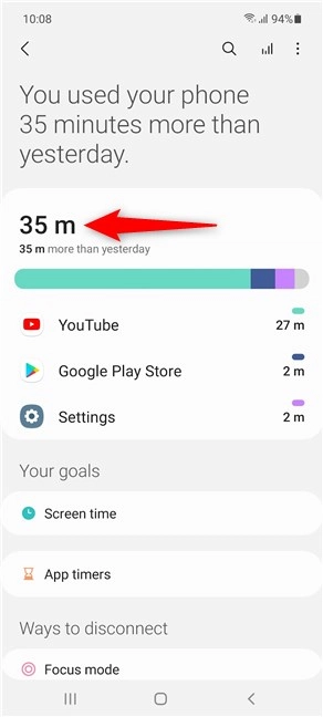 Tap on the screen time or the bar underneath