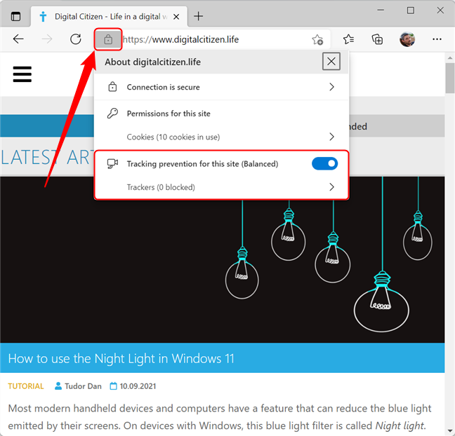 Check what trackers have been blocked in Microsoft Edge