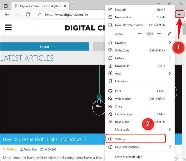 Access the Settings and More to configure Tracking prevention