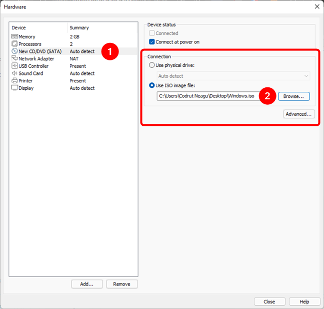 Specify the location of the Windows 11 ISO file