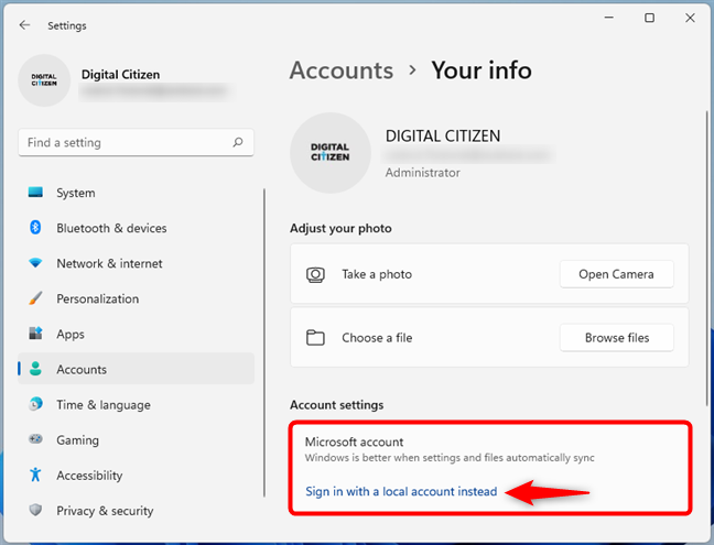 Sign in with a local account instead of a Microsoft one